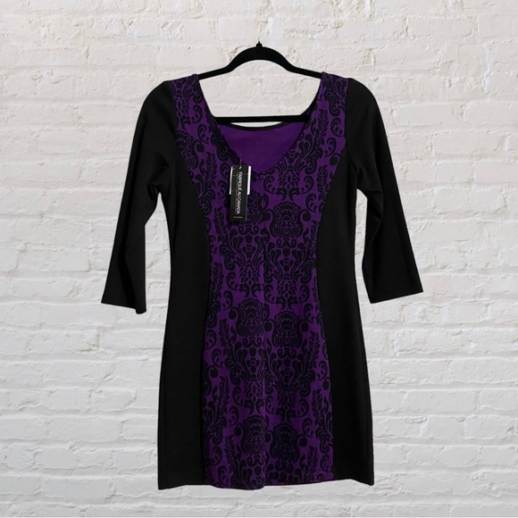 126. LE CHATEAU Mini-Dress - New With Tags - Black & Purple - Size Small - Picture 2 of 5